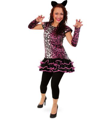 narrenwelt Kostüm Pink Leopard Damen Kleid-Gr. 34