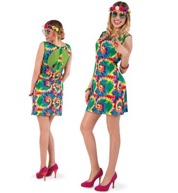 narrenwelt Kostüm Hippie HOPE Kleid Damen Fasching 34-40