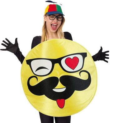 narrenwelt Kostüm Emoji Hipster Smileykostüm Emoticon Nerd Smiley Kostüm Unisex