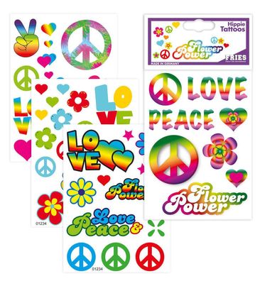 narrenwelt Hippie Tattoos Flower Power Hippie-Tattoos Love and Peace Accessoires