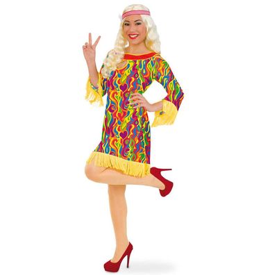 narrenwelt Hippie Liz Damenkostüm Damen Kleid 1tlg. Gr. 34