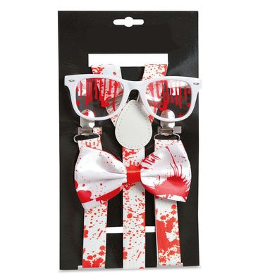 narrenwelt Set Bloody Halloween Hosenträger+Brille+Schleife Style Accessoires