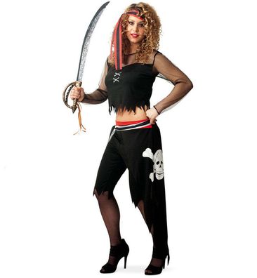 narrenwelt Piratin Pirat M Damen Set 4tlg Oberteil + Hose + Gürtel+Stirnband