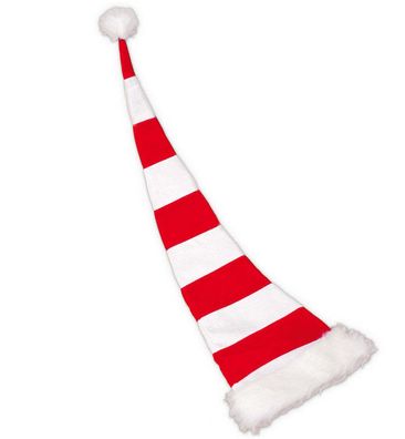 narrenwelt Mütze Nikolaus lang a.100 cm geringelt rot/weiß Samt Mütze Hut Erwachsene