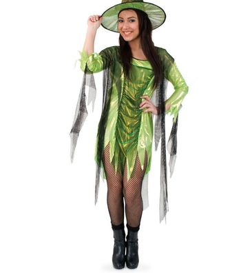 narrenwelt Kostüm Grünes Gift Damen Kleid Vamp Hexe Elfe Halloween 34,38,42,46