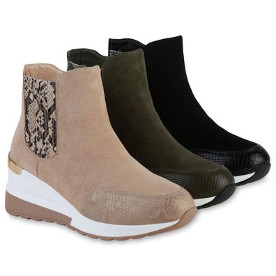 VAN HILL Damen Sneaker Wedges Prints Plateau Vorne Profil-Sohle Schuhe 837926