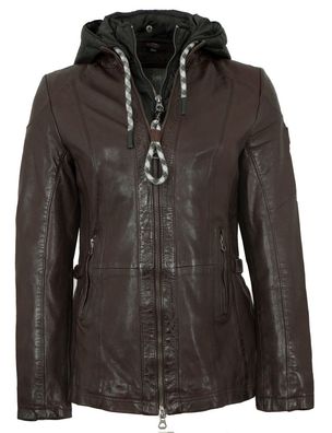 Gipsy by Mauritius - Damen Lederjacke Kapuze Lammnappa kastanie