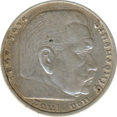 Drittes Reich 5 Mark 1936 A Paul von Hindenburg Silber*