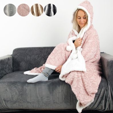 TV-Decke Flauschdecke mit Kapuze Kuscheldecke 130x180cm Wohndecke Poncho Hoodie