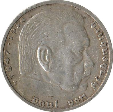 Drittes Reich 5 Mark 1936 E Paul von Hindenburg Silber*