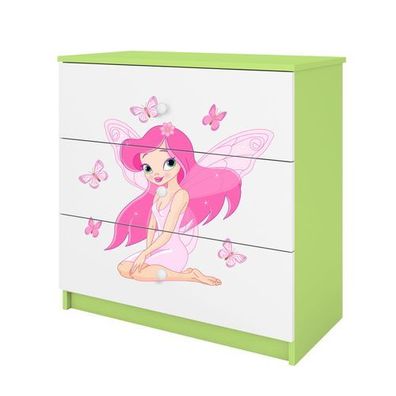 Kommode mit Schubladen Elfe mit Schmetterlingen in der Farbe Grün Babydreams