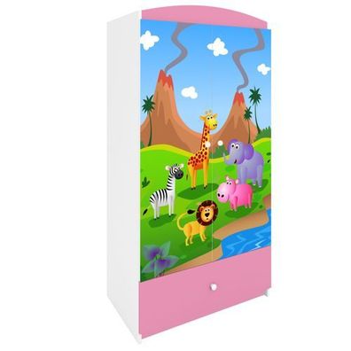 Kinderkleiderschrank Babydreams Drehtürenschrank Kleiderschrank Safari Hellrosa