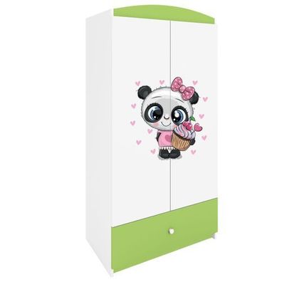 Kinderkleiderschrank Babydreams Drehtürenschrank Kleiderschrank Panda Grün