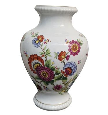 Grosse Porzellan Bauchige Vase Bareuther Waldsassen Handbemalt Blumen gemustert 33,5c