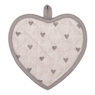 Clayre & Eef Topflappen 20x20 cm Beige Grau Baumwolle Herzförmig Herzen