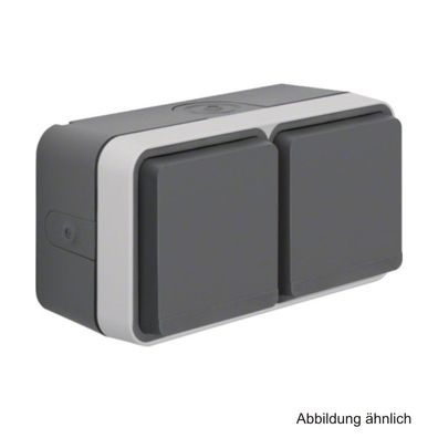 Berker SCHUKO-Doppelsteckdose waagerecht mit Klappdeckeln, grau, 47753525