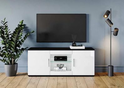 Fernsehschrank Tv Ständer Sideboard Mit Led Beleuchtet Weiß Schwarz Holz