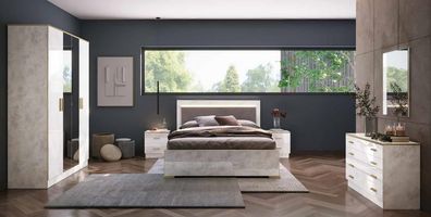 Luxus Schlafzimmer Set Bett Kleiderschrank Nachttisch Kommode Spiegel 6Tlg