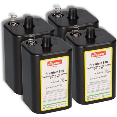 4x Nissen 4R25 Premium 800 - 6V 7-9Ah 6 Volt Hochleistungs- Blockbatterie für