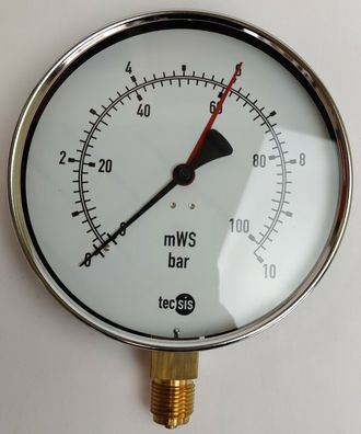 TECSIS Manometer NG/DIA 0-10 bar / 0-100 mWS G1/2" Ø160mm 1495.075.001 NEU