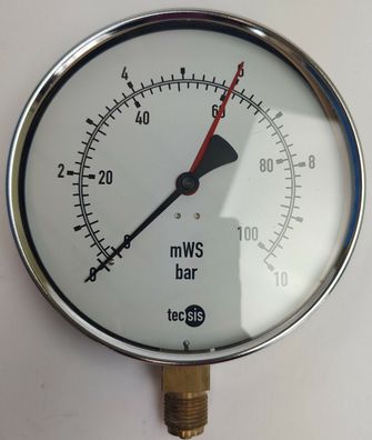 TECSIS Manometer NG/DIA 0-10 bar/ 0-100 mWS G1/2" Ø160mm 1495.075.001