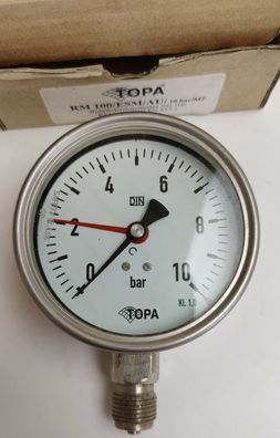 TOPA Rohrfedermanometer Ø100 0-10 bar AG 12 KL. 1 100ESEAU10barMZ