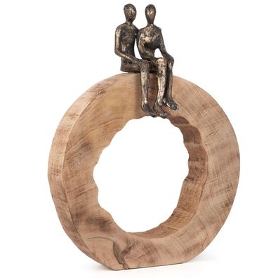 Moritz Skulptur Be Together Mangoholz Baumscheibe Handarbeit Schwarz Gold