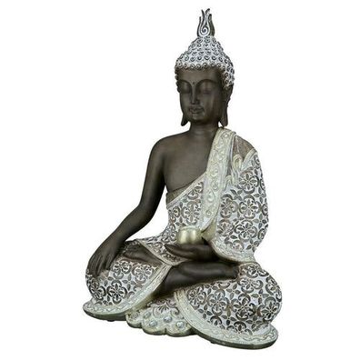 Poly Buddha "Mangala", silberfarben, 12x24x35cm, von Gilde Handwerk