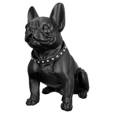 Poly Figur "Bulldog" mit Halsband, schwarz matt, H.42,5cm, von Gilde Handwerk