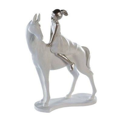 Poly Skulptur "Girl on Horse" weiss/silberfarben, 8x20x25cm, von Gilde Handwerk