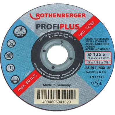 Rothenberger Trennscheibe INOX PROFI PLUS (125ß1ß22), 10 Stéck - 071534D