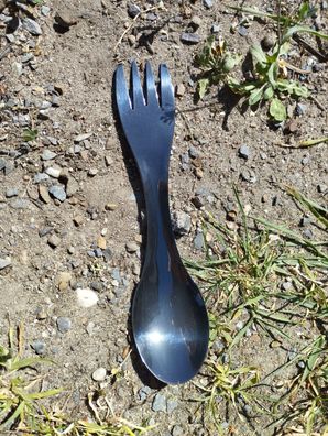 Göffel schwarz aus Titan Outdoor Spork Besteck Gabel Löffel mit Nylontasche