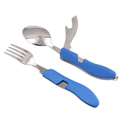 Feldbesteck 4 in 1 Campingbesteck klappbar blau Outdoor-Besteck B-Camping