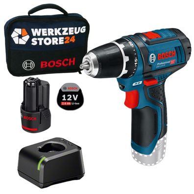 Bosch Akku-Bohrschrauber GSR 12V-15 / 1x 2,0 Ah Akku + Ladegerät im Softbag