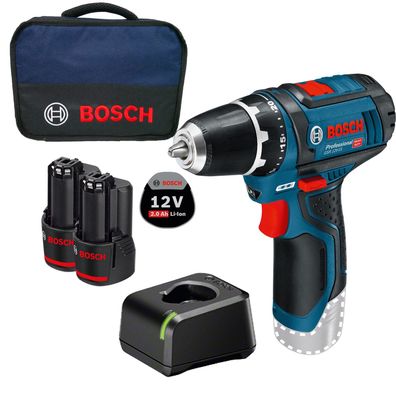 Bosch Akku-Bohrschrauber GSR 12V-15 / 2x 2,0 Ah Akku + Ladegerät im Softbag