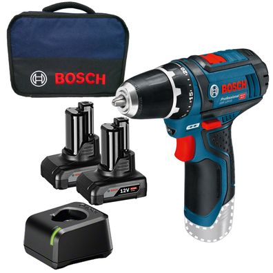 Bosch Akku-Bohrschrauber GSR 12V-15 / 2x 4,0 Ah Akku + Ladegerät im Softbag