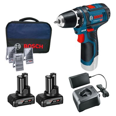 Bosch Akku-Bohrschrauber GSR 12V-15 / 2x 4,0 Ah Akku + Ladegerät inkl. Zube