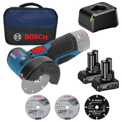 Bosch Akku-Winkelschleifer GWS 12V-76 ß 76 mm / 2x 4,0 Ah Akku + Ladegerät