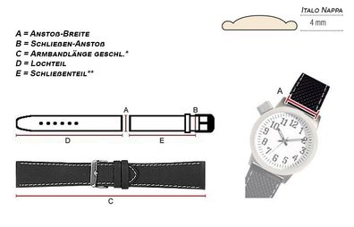 Herzog Italo-Nappa Uhrenarmband schwarz > Nappaleder Dornschließe Verlauf