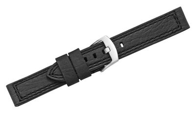 Herzog Defender Uhrenarmband Leder schwarz Doppelnaht gleichlaufend