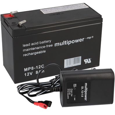 SET Multipower Blei-Akku MP8-12C Pb 12V / 8Ah + Ladegerät