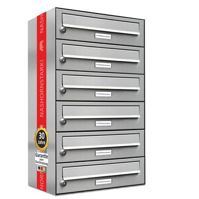 6er Premium Edelstahl Briefkasten Anlage für Außen Wand Design Postkasten 1x6