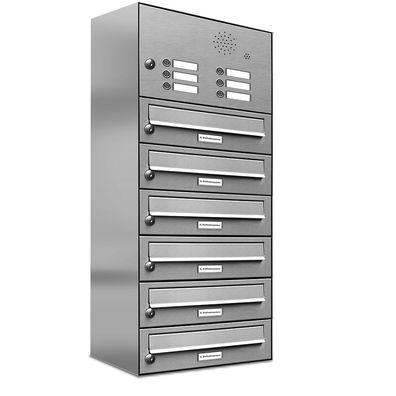 6er Premium Edelstahl Briefkasten Außen mit Klingel Wand Postkasten design 1x6