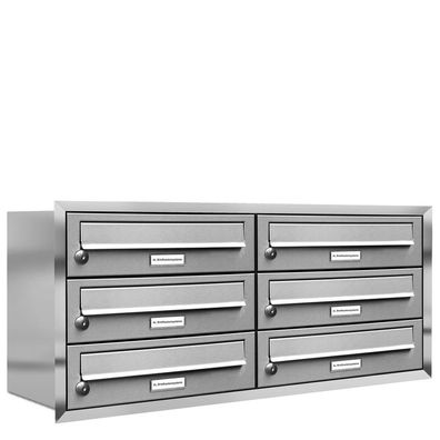 6er Premium Unterputz Edelstahl Briefkasten Anlage Postkasten Fach A4 2x3