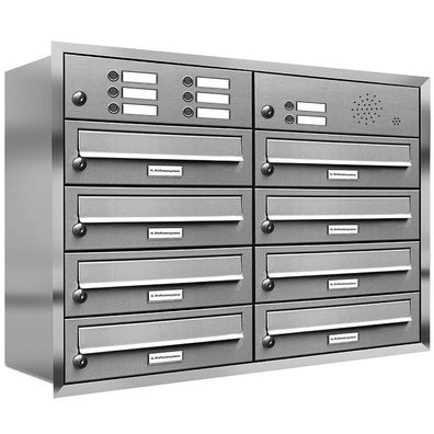 8er Premium Edelstahl Unterputz Briefkasten Anlage Klingel A4 Postkasten 2x5