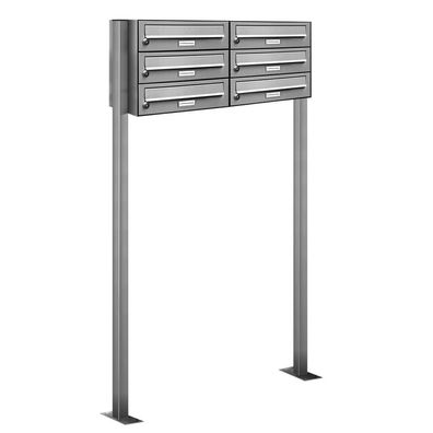 6er Premium Standbriefkasten V2A Edelstahl Anlage freistehend Postkasten 2x3 L