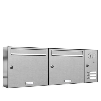 2er Premium Edelstahl Briefkasten Außen mit 3 Klingel Rechts Wand Postkasten 2x1