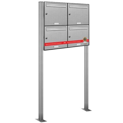 4er Premium Standbriefkasten Edelstahl Anlage freistehend Postkasten Ständ.2x2 S