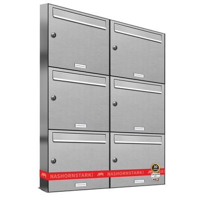6er Premium Edelstahl Briefkasten Anlage für Außen Wand Design Postkasten 2x3 S