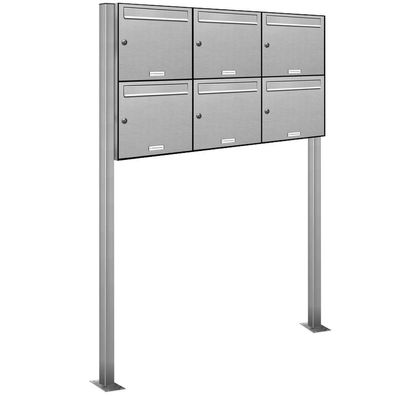 6er Premium Standbriefkasten Edelstahl Anlage freistehend Postkasten Ständer 3x2